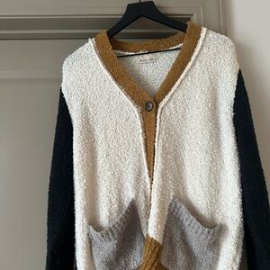 Cream and Black Colorblock Cardigan Sweater